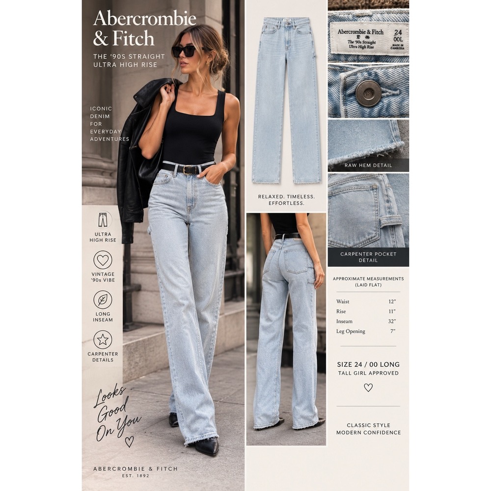 Abercrombie 90s Straight Jeans Womens 24 00L Ultra High Rise Light Carpenter